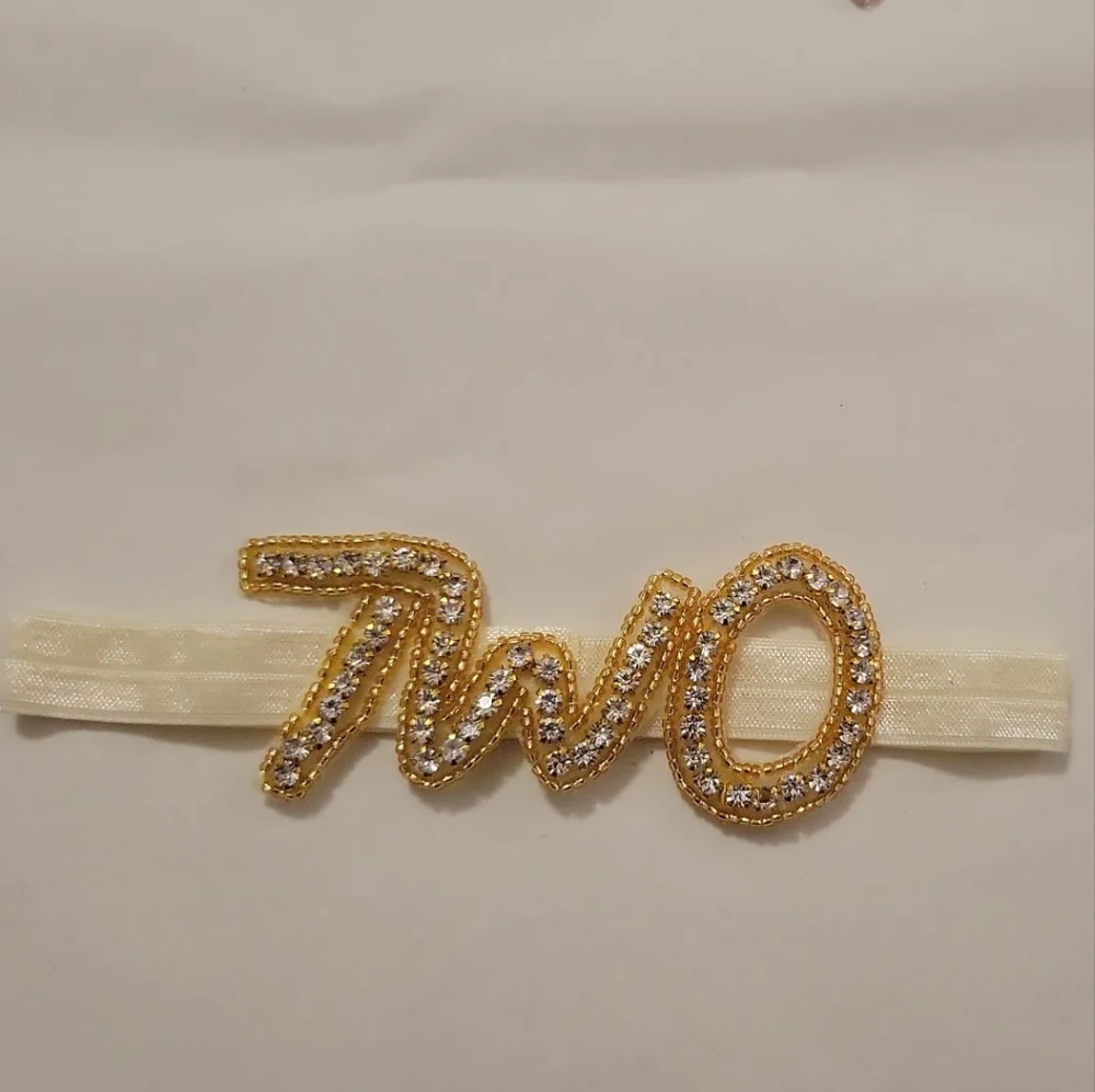 Second Birthday headband Two Rhinestone Applique smash cake hair photoshoot